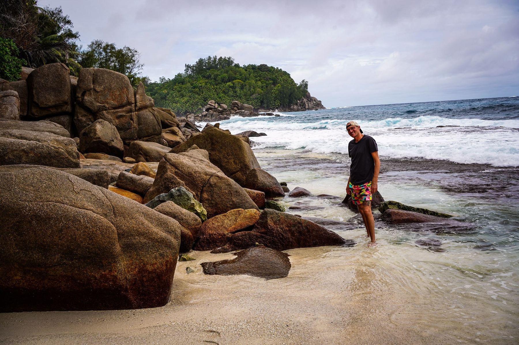 Cole Sjoholm beach hopping in the Seychelles
